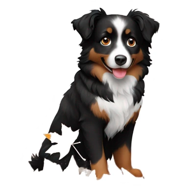 Small black australian shepherd dog in autumn leaves sticker