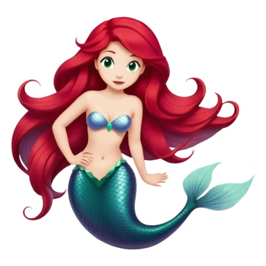 Ariel mermaid from hips up, green tail, red hair, minimal style, larger size sticker