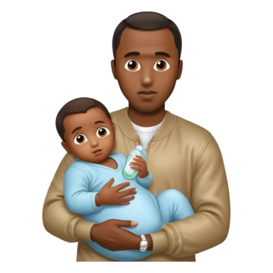 Sean “Diddy” Combs with baby oil and a very small infant sticker