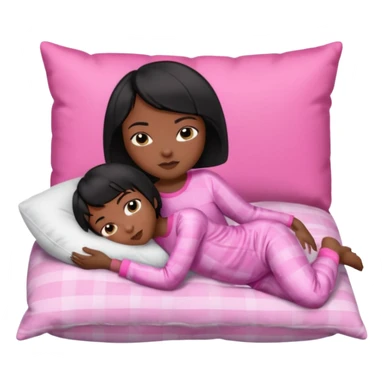 Dark skin Black woman with short  black bob  hair, pink pajamas laying on pillow just me  sticker