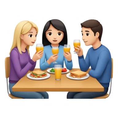 friends having lunch together, face each other, indoor, three people sticker