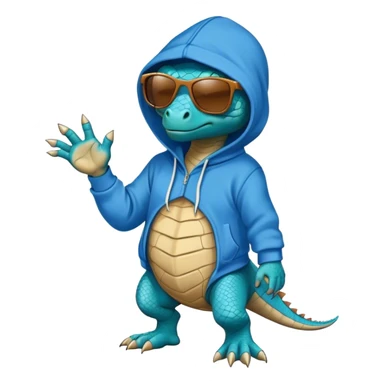 blue reptile with human like body, wearing a hoodie and sunglasses sticker