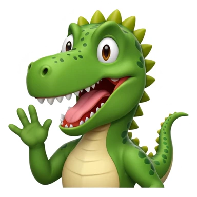 dino with hands to the side and tongue out sticker