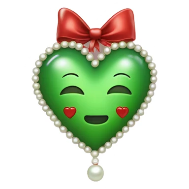 Green heart with pearls and red bow sticker