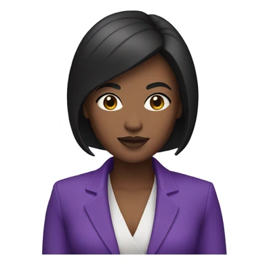 memoji, a woman with dark black buzz cut hair,  dark skin, wearing a purple blazer sticker