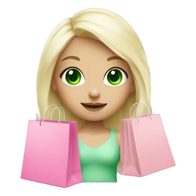 cute platinum blonde with green eyes surrounded by pink shopping bags sticker