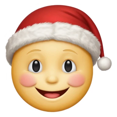 Smiley face smiles with closed eyes in a red Christmas hat sticker