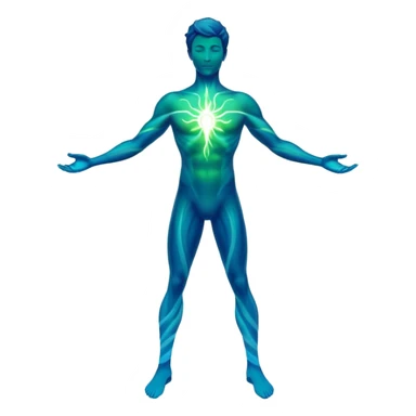 Masculine silhouette formed by radiating ethereal energy waves, abstract flowing aura in shape of man, minimalist sticker