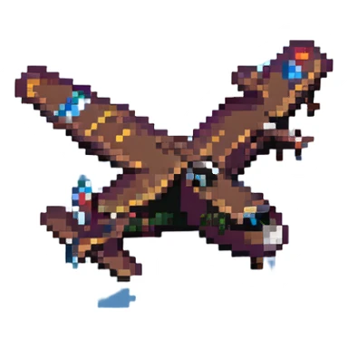 airplane flying through pixelated sky with FLY in blocky letters, pixel art style sticker