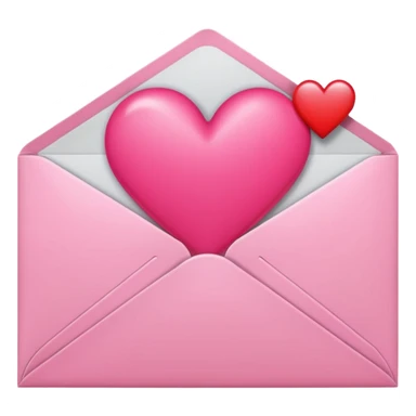 envelope with a heart sticking out of it in y2k style, the heart is bright reddish pink and glossy sticker