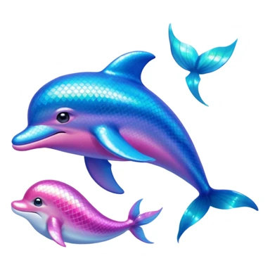 Emoji of a sparkly dolphin with blue and pink light aquamarine colours shells and mermaid vibes very 2000s mermaid aquatic aesthetic sticker