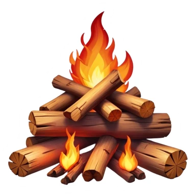 Cinematic Realistic Campfire, a roaring flame crackling atop carefully arranged logs, embers glowing deep red, golden light casting soft flickering shadows, gentle smoke drifting upwards, glowing with warmth and coziness. sticker