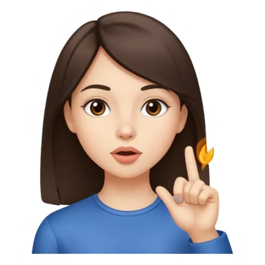 brunette girl, with straight hair, making a "be quiet" gesture sticker