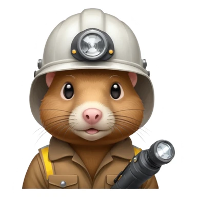a mole rat with ore drill, white helmet, headlamp sticker