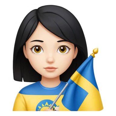 Black hair Girl holding Ukraine flag  sticker