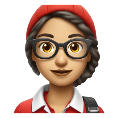 Chica morena, con gafas de aviador, con un polo rojo y un indicador con el logo de Vodafone  sticker