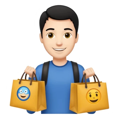 a white man with black hair carrying branded bags sticker