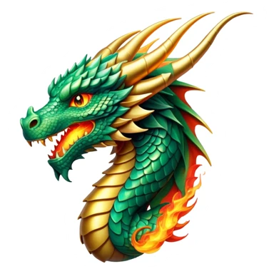 cinematic-noble-dragon-portrait-emoji,-poised-and-majestic,-with-a-sinuous, breathing raging fire breath, -elongated-body-covered-in-intricately-detailed,-shimmering-scales-in-hues-of-emerald-and-gold,-and-piercing,-fiery-eyes-that-reflect-ancient-wisdom; Breathing fire sticker