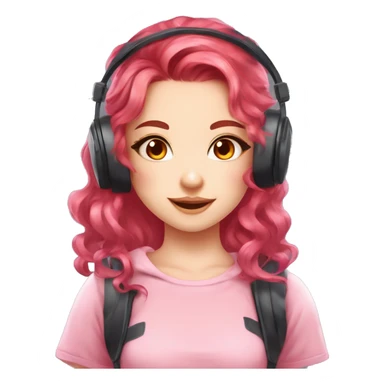 fair skin gamer girl with red wavy hair gamingheadset pink kawaii gamer shiny blushing cute girl gamer sticker
