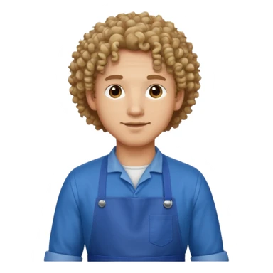man with curly hair in blue apron sticker