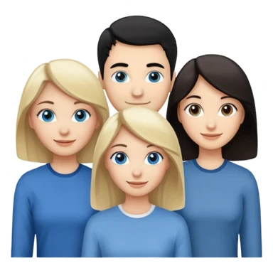 Blond woman with blue eyes on left. And a Man with black hair and grey eyecolor in the middle. And a blank woman with brown hair and grey eyes on the right. Happy together sticker