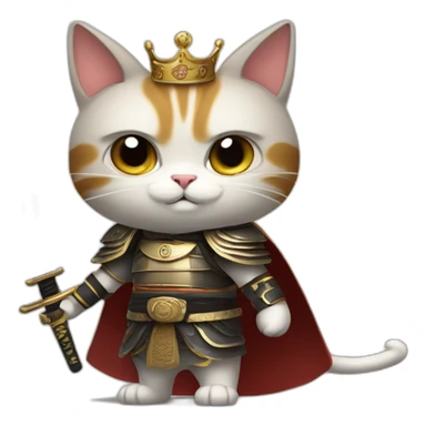 cat with bad face and big wings and holding a samurai sword and dressed like a king and fly sticker