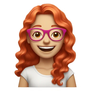 Pale, Long Wavy haired red head, girl with pink circular glasses glasses laughing sticker