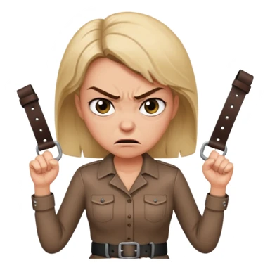 mom with a belt in her two hands and an angry expression on her face sticker