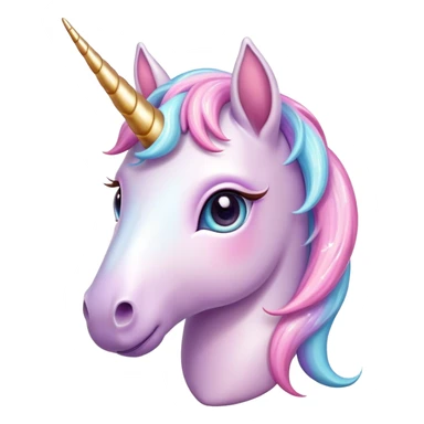 Cinematic Cute Unicorn Pony Portrait Emoji, Head tilted playfully and inquisitively, featuring a charming, diminutive form with a gentle pastel color, a delicate, sparkling horn and large, dreamy eyes full of wonder, Simplified yet irresistibly adorable features, highly detailed, glowing with a warm, magical glow, high shine, affectionate and lively, stylized with a touch of whimsical charm, soft glowing outline, capturing the essence of a mischievous yet endearing unicorn pony that seems as if it could prance out of the screen into your arms! sticker