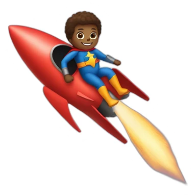person dressed with a superhero cape riding on a rocket sticker