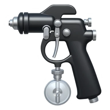 black and metal spray gun with clear attached sticker