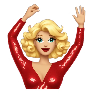 drag race, drag queen, red sequin dress, holding right arm in the air sticker