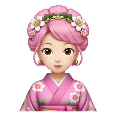 Japanese Princess with floral hairpin, pink sticker