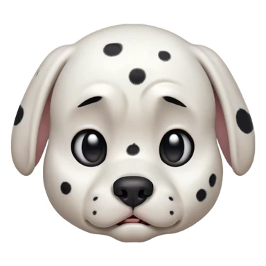 Cinematic Grumpy Dalmatian Portrait Emoji, Head tilted slightly with a deeply unimpressed expression, featuring a glossy white coat with prominent black spots and a furrowed brow, large, droopy dark eyes narrowed into an unamused glare, ears slightly drooping in exasperation, Simplified yet comically expressive features, highly detailed, glowing with a dry, sarcastic glow, high shine, effortlessly judgmental yet dignified, stylized with a touch of cynicism, bright but brooding, soft glowing outline, capturing the essence of an eternally unimpressed yet endearing companion, so lifelike it feels like it could sigh heavily at you in disdain at any moment! sticker