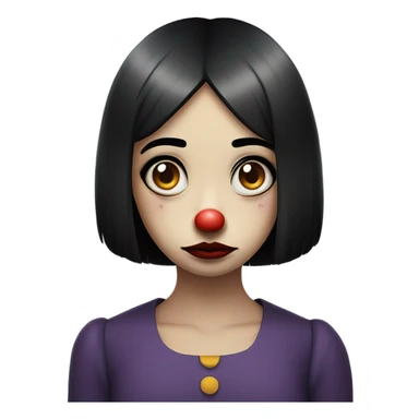 Sad clown girl with straight black chin length straight hair with a overly-emotive exaggerated sad look on her face  sticker