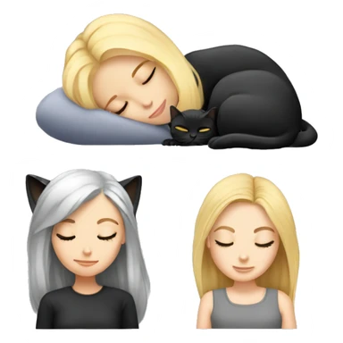 Girl with blonde hair sleeping with a black cat and grey cat  sticker