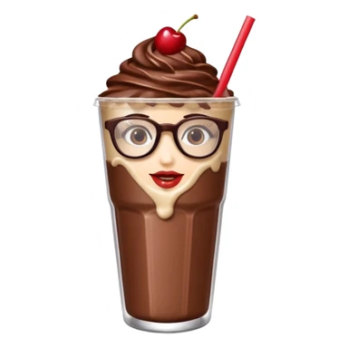 chocolate milkshake in a take-out cup with glassess and long lashes sticker