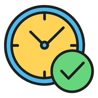 clock with a checkmark, minimal color icon style sticker