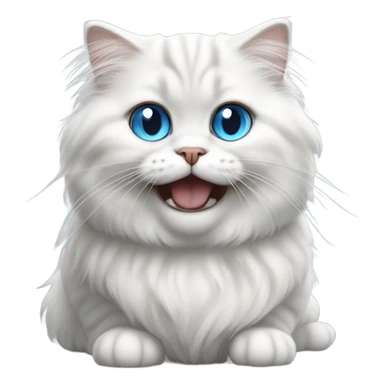 White and grey long haired Scottish fold with blue eyes laughing sticker