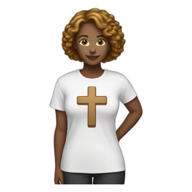 White woman with a cross t-shirt sticker