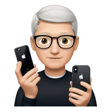 Tim Cook wiyh iphoine into his hands with one iphone the neweswt one sticker