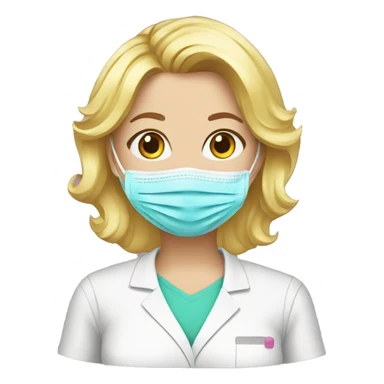 blonde beautician with pink scrub and surgical mask sticker