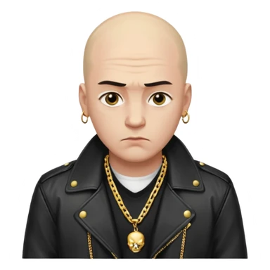 Bald Russian 1990s gangster emoji, leather jacket, , serious face sticker