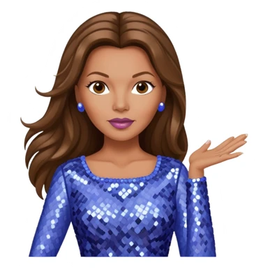 Vanessa Williams with long brown hair, periwinkle sequin outfit sticker