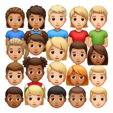 group of children's heads with various hairstyles, fun and diverse sticker