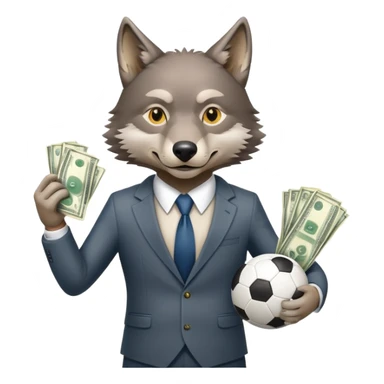 Wolf in business suit holding football and money, Wall Street wolf sticker