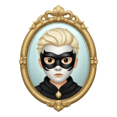 Spooky killer on mask on fancy mirror behind boy sticker