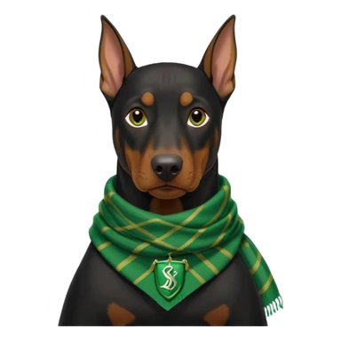 Doberman wearing Slytherin  sticker