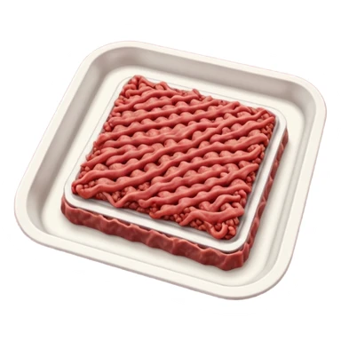 A 3D cartoon tray of raw minced meat with a textured surface, red color, simple background, Memoji-style realism. sticker