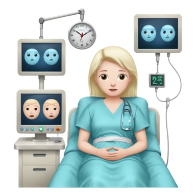 a PATIENT waking up before a surgery, with monitors and sleeping sticker